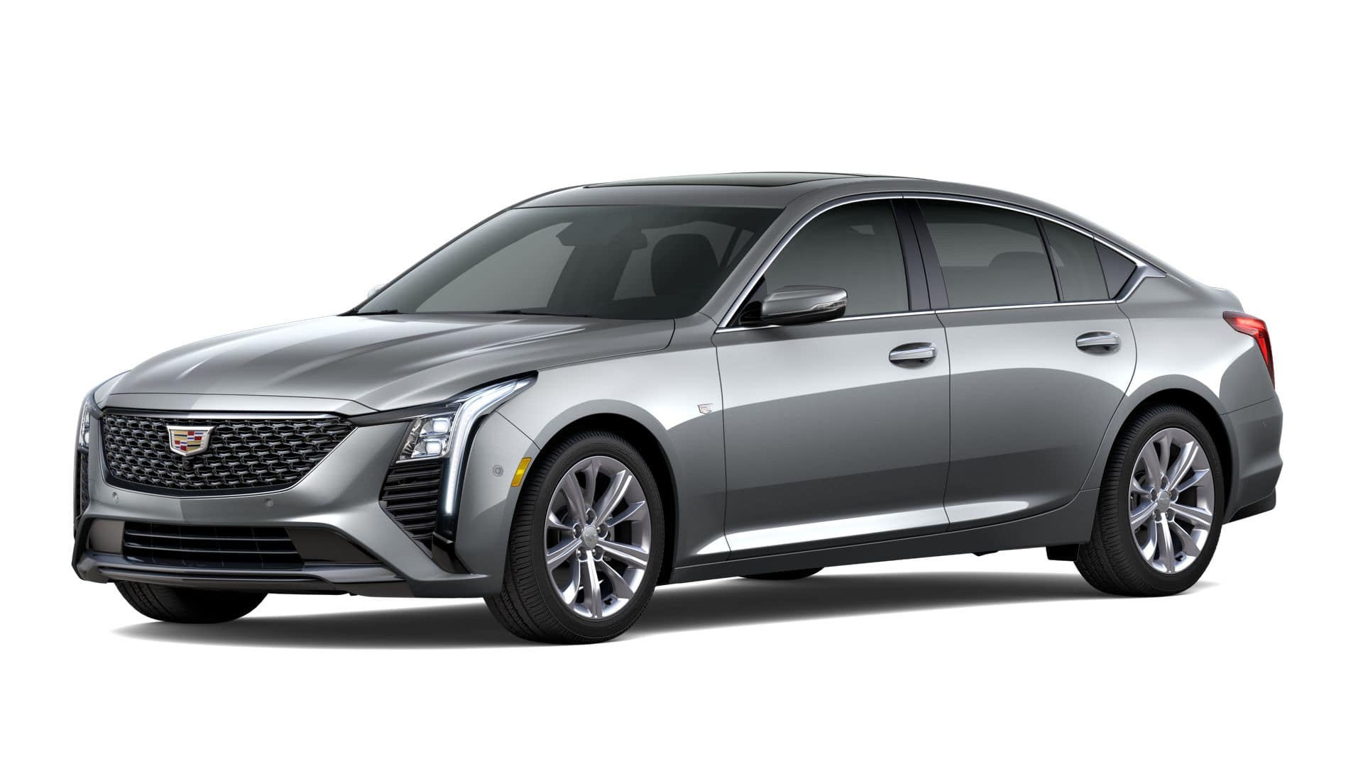 2026 Cadillac CT5 Premium Luxury in Argent Silver Metallic — front three-quarter view