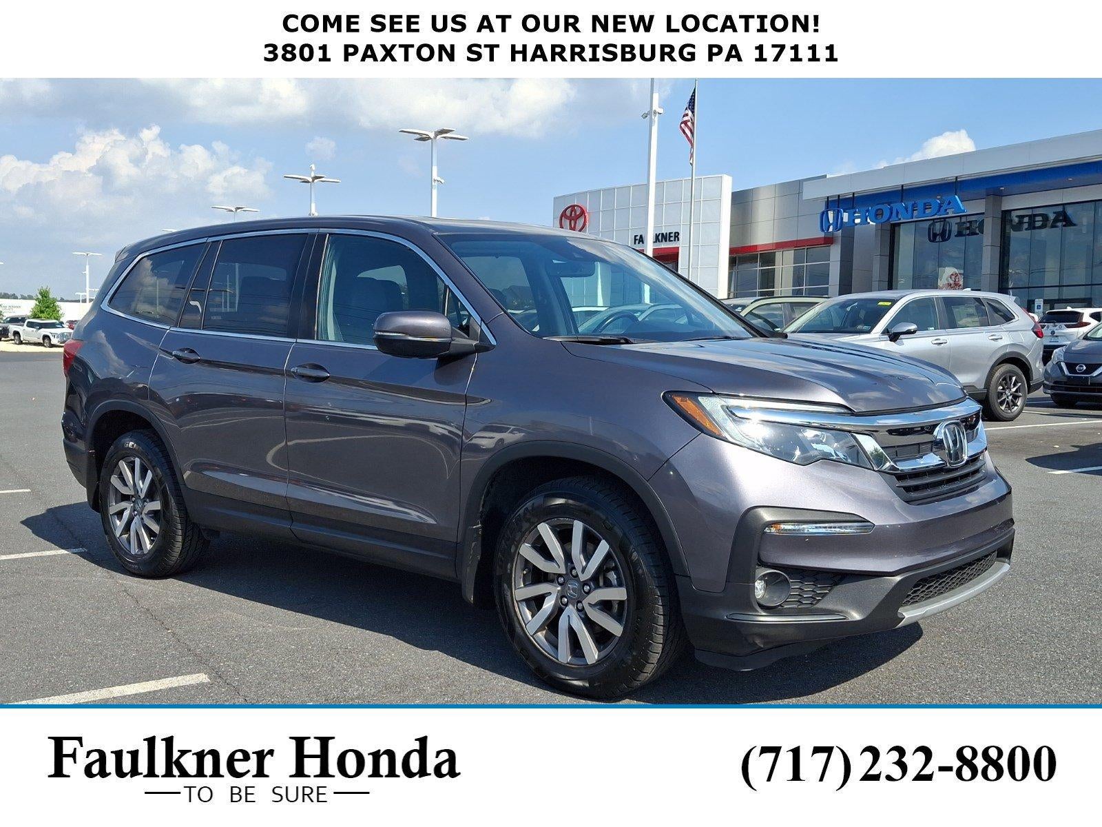 2021 Honda Pilot EX-L AWD in Modern Steel Metallic — front three-quarter view