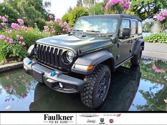 2023 Jeep Wrangler 4xe 4x4 in Sarge Green Clearcoat — front three-quarter view