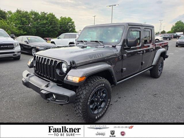 2023 Jeep Gladiator Willys 4x4 in Granite Crystal Metallic Clearcoat — front three-quarter view